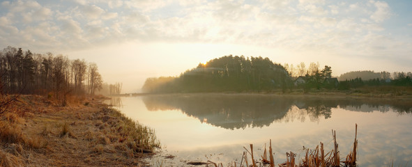 Dawn on the lake near the village of Yukhnovka, Minsk