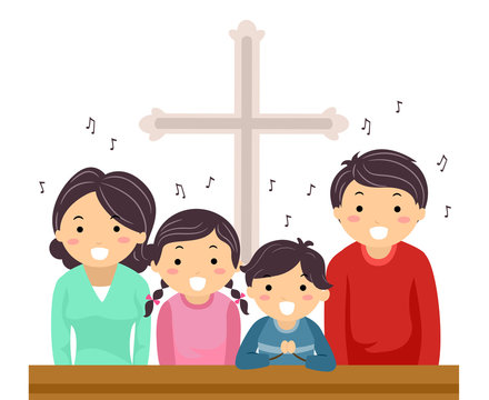 Stickman Family Church Sing Illustration