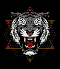 The Tiger head illustration with sacred symbol