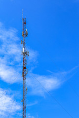 Communication tower on blue sky background background.
