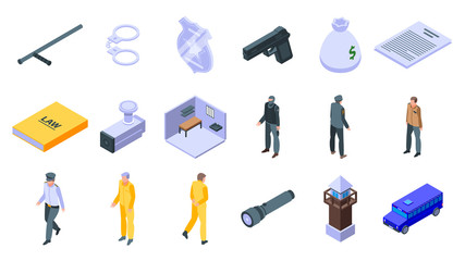 Fototapeta na wymiar Prison icons set. Isometric set of prison vector icons for web design isolated on white background