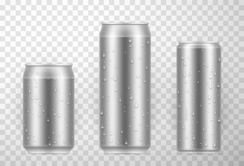 Aluminium can set with fresh water drops