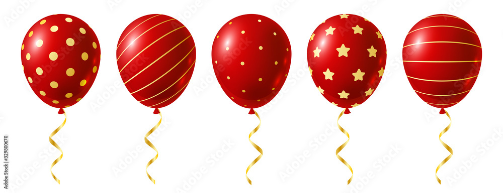 Sticker Set of red balloons isolated on white