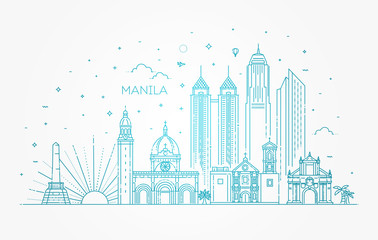 Manila Philippines vector City Skyline. Vector Illustration - obrazy, fototapety, plakaty