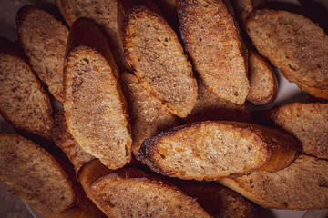Torrijas flat lay. Traditional homemade spanish easter dessert. Sweet bread slices close-up.