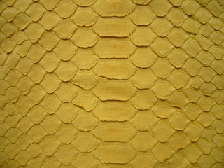 The texture of genuine leather with scales. Yellow leather for clothes, bags.