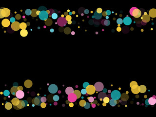 Memphis round confetti festive background in cyan blue, pink and yellow. Childish pattern vector.