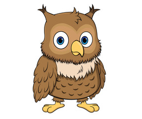 Cartoon cute owl or eagle owl. isolated on white background stock vector illustration