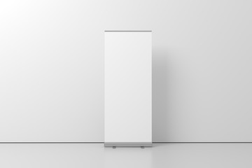 Roll-Up Banner White Blank 3D Rendering Mockup