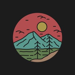 simple logo badge mountain design, for t-shirt prints, patches, emblems, posters, badges and labels and other uses