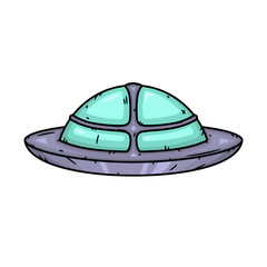UFO. Cartoon alien spaceship. Cosmic ship in form saucer.