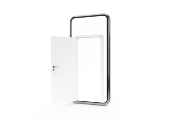 3D Rendering Open Door from Smart Phone Screen