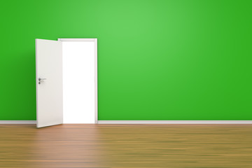 3D Rendering Room Concept Door on Green Wall Indoor