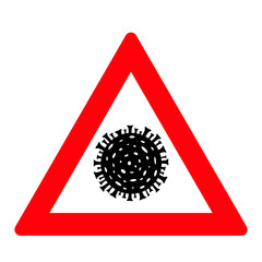 Sign warning virus. Pandemic medical concept with dangerous cells. Vector illustration isolated on white background.