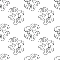 Mushroom hand drawn vector seamlees pattern. Isolated Sketch organic food drawing background. 