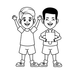 happy little boys with puzzle pieces avatars characters