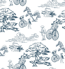 japanse vector schets ontwerp achtergrond hand getekende inkt naadloze patroon