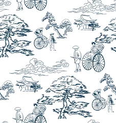 Verduisterende rolgordijnen Japanse stijl japanse vector schets ontwerp achtergrond hand getekende inkt naadloze patroon