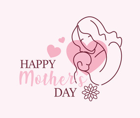 silhouette of woman with baby, label happy mother day