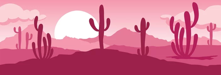 Foto op Canvas Abstract landscape with cactus / Vector illustration, narrow background, sunset in mexico © imagination13