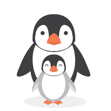 happy cartoon penguin with chick vector