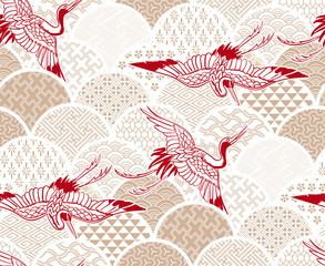 crane bird traditional kimono pattern vector sketch illustration line art japanese chinese oriental design