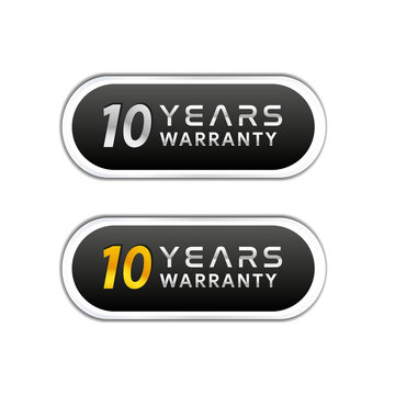 10th - tenth Years Warranty golden and silver badge isolated on white background - Vector 