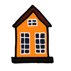 Cute little house in colored cartoon style isolated on white background. Vector stock illustration architecture for children. Sign residential building. Single. Drawn by hand