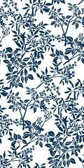 buckthorn honeysuckle vector ink illustration sketch japanese chinese style line art design seamless pattern