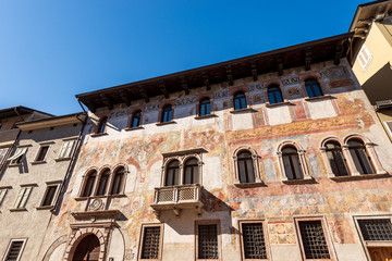 Trento downtown, Palazzo Quetta Alberti Colico, medieval palace with many frescoes. Trentino Alto Adige, Italy, Europe