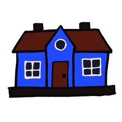 Cute little house in colored cartoon style isolated on white background. Vector stock illustration architecture for children. Sign residential building. Single. Drawn by hand