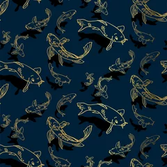 Behang Goudvis koi vissen vector japans chinees naadloos patroon ontwerp goud zwart