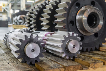 Shaft gear at the assembly site, tooth cutting, gear cutting production on CNC machines.