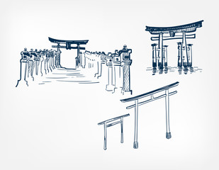 water gates thorium toro alley vector sketch illustration japanese chinese oriental line art design elements © CharlieNati