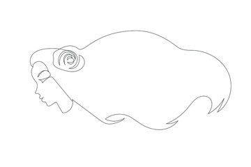 Abstract female with flowers in her hair along one line of a vector drawing. Portrait in a minimalistic style. Botanical print. Natural symbol of cosmetics. Modern continuous linear art. 