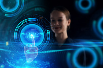 Business, Technology, Internet and network concept. Young businessman working on a virtual screen of the future and sees the inscription: