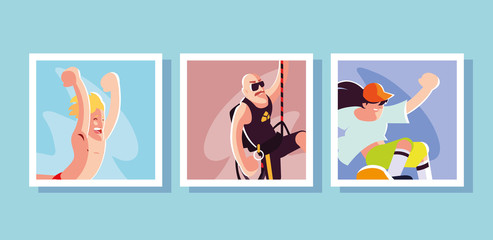 set of cards people in sports activities