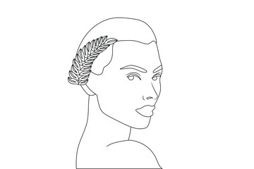 Face of a beautiful woman in half a turn. Outline drawing. Women's beauty concept, design for women's day. Vector illustration.