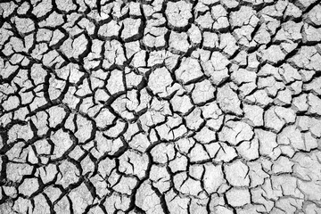 Top view black and white dry and cracked ground.Global warming effect.