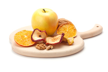 Naklejka na ściany i meble Fresh sweet Apple, walnut and candied fruit.Healthy vegan food.