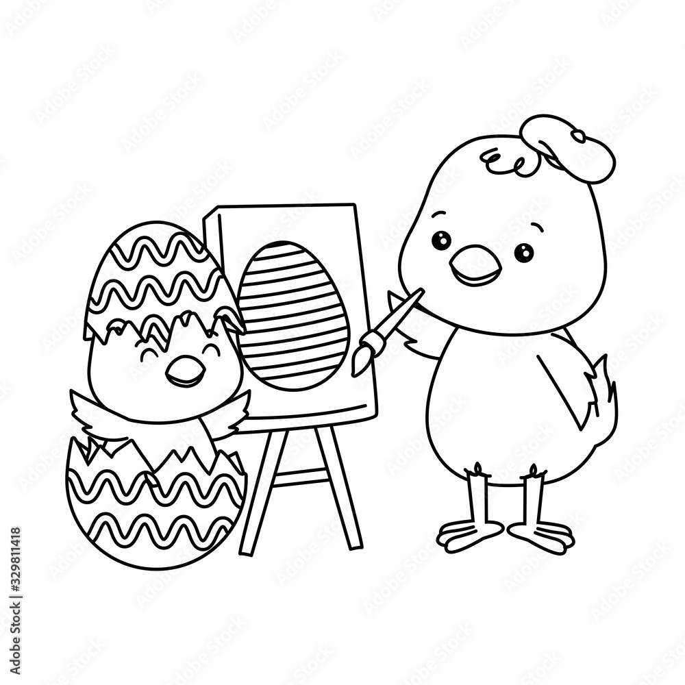 Canvas Prints cute little chicks painting egg easter characters