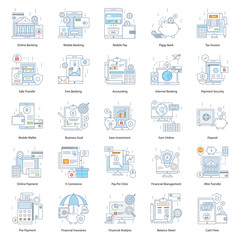 Online Banking Colored Line Icons 