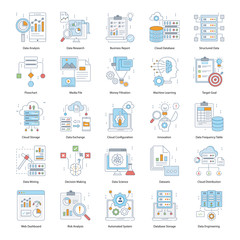  Big Data Services Colores Line Icons 