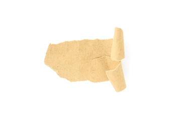 Recycled paper craft stick on a white background. Brown paper torn or ripped pieces of paper isolated on white background.