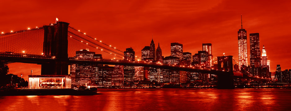 Manhattan and Brooklyn Bridge at night