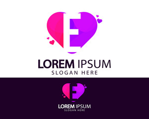 Creative letter E logo design. Colorful love icon and symbol vector template. Logo design elements for your brand identity