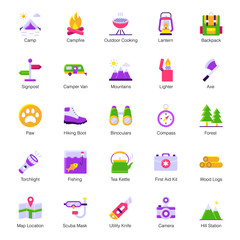  Camping and Hiking Flat Icons Pack 
