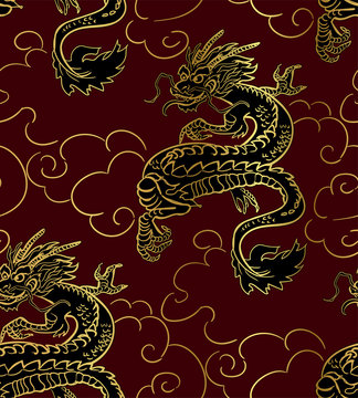 dragon japanese chinese vector design pattern seamless