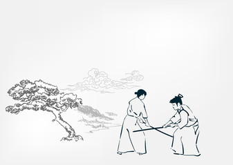 japanese chinese vector design samurai training nature
