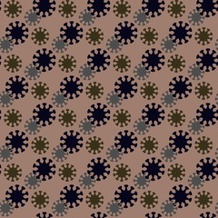 seamless pattern. viruses. bacteria. multicolored coronavirus on a dark cream background. print, cover, collage, template, background, flat.